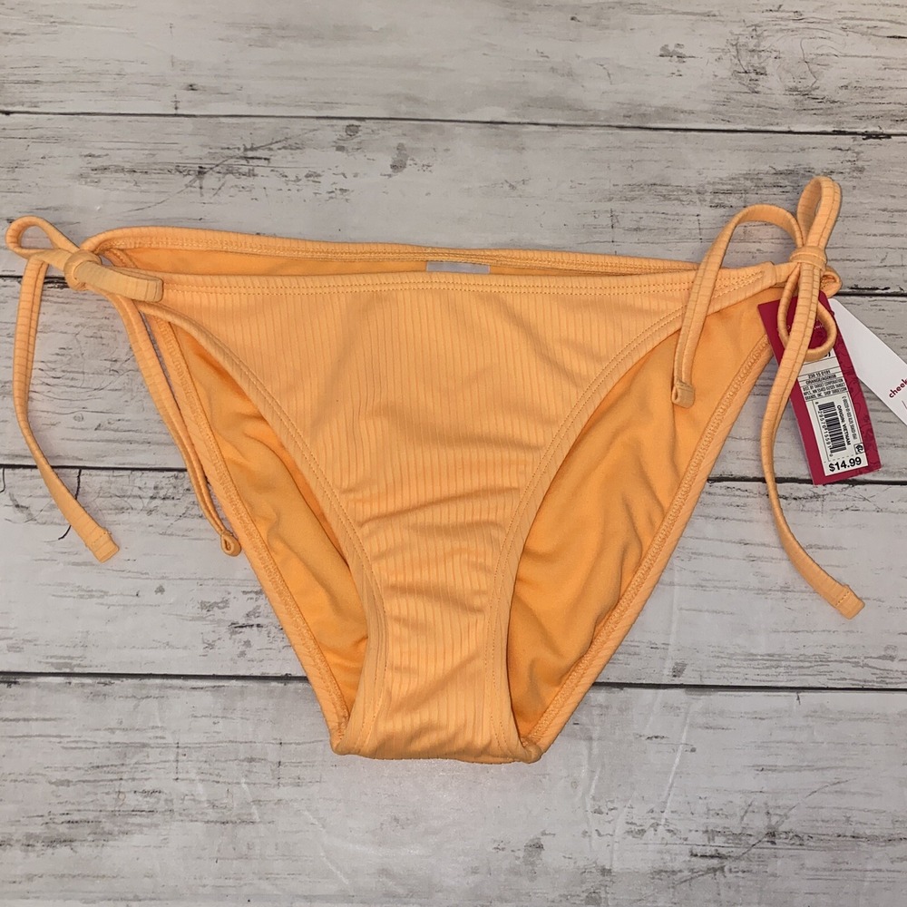 Xhilaration Bikini Bottom Womens Large Neon Orange Ribbed Cheeky NEW Swim L